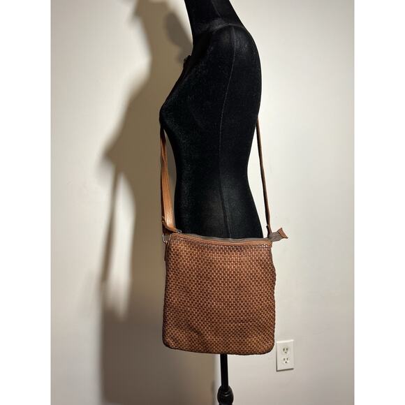Harbour 2nd EUC Brown Woven Leather Crossbody Shoulder Handbag 10" x 11" MINT - Picture 1 of 12
